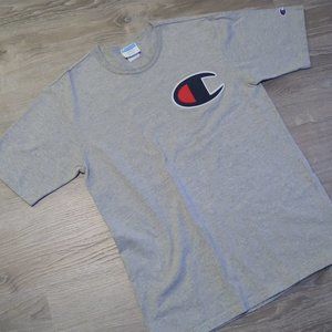 Vintage Champion Logo Grey T-Shirt Size L